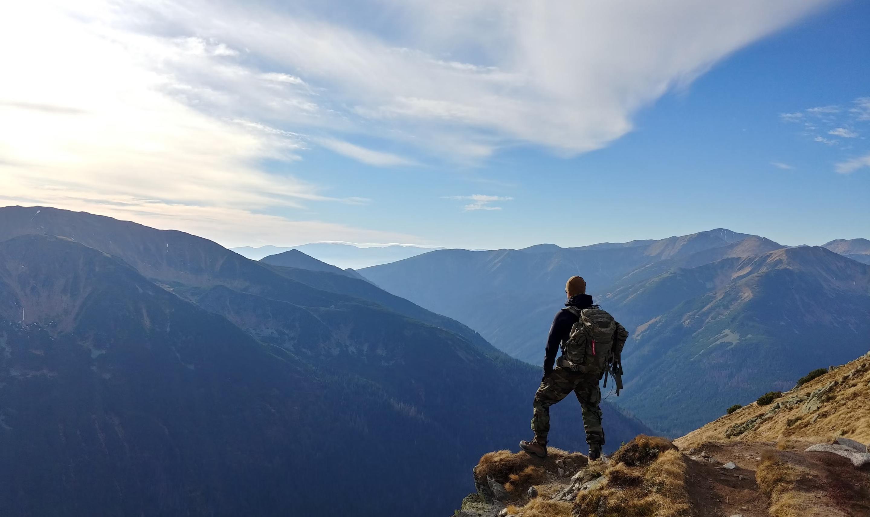 Man hiking in mountains